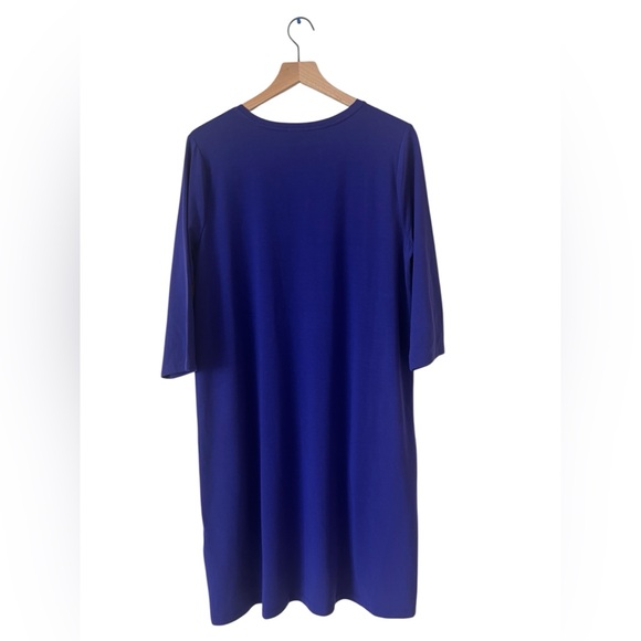 Eileen Fisher Cobalt Blue V-neck A-line Knee Length Jersey Knit Dress Size M - Picture 8 of 10